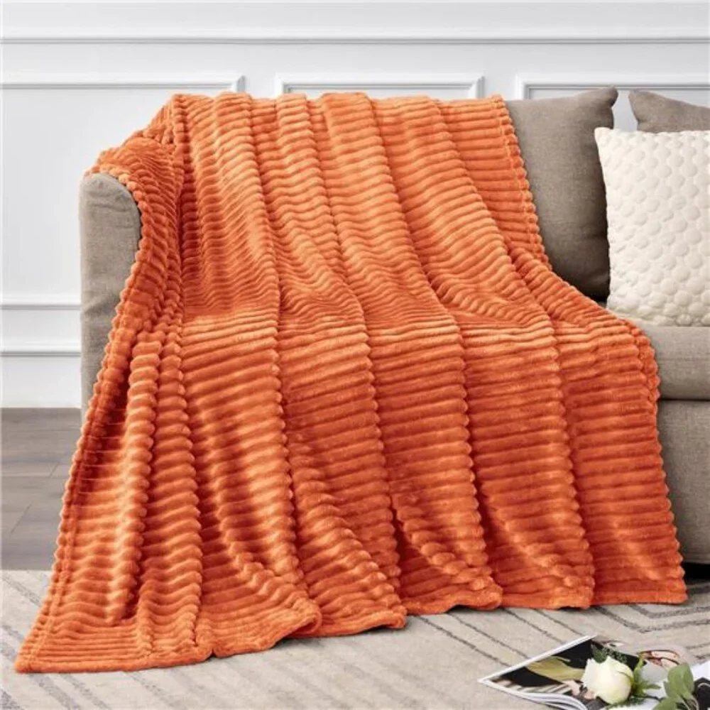 Fall Throw Blanket for Couch - 3D Ribbed Jacquard Soft & Warm